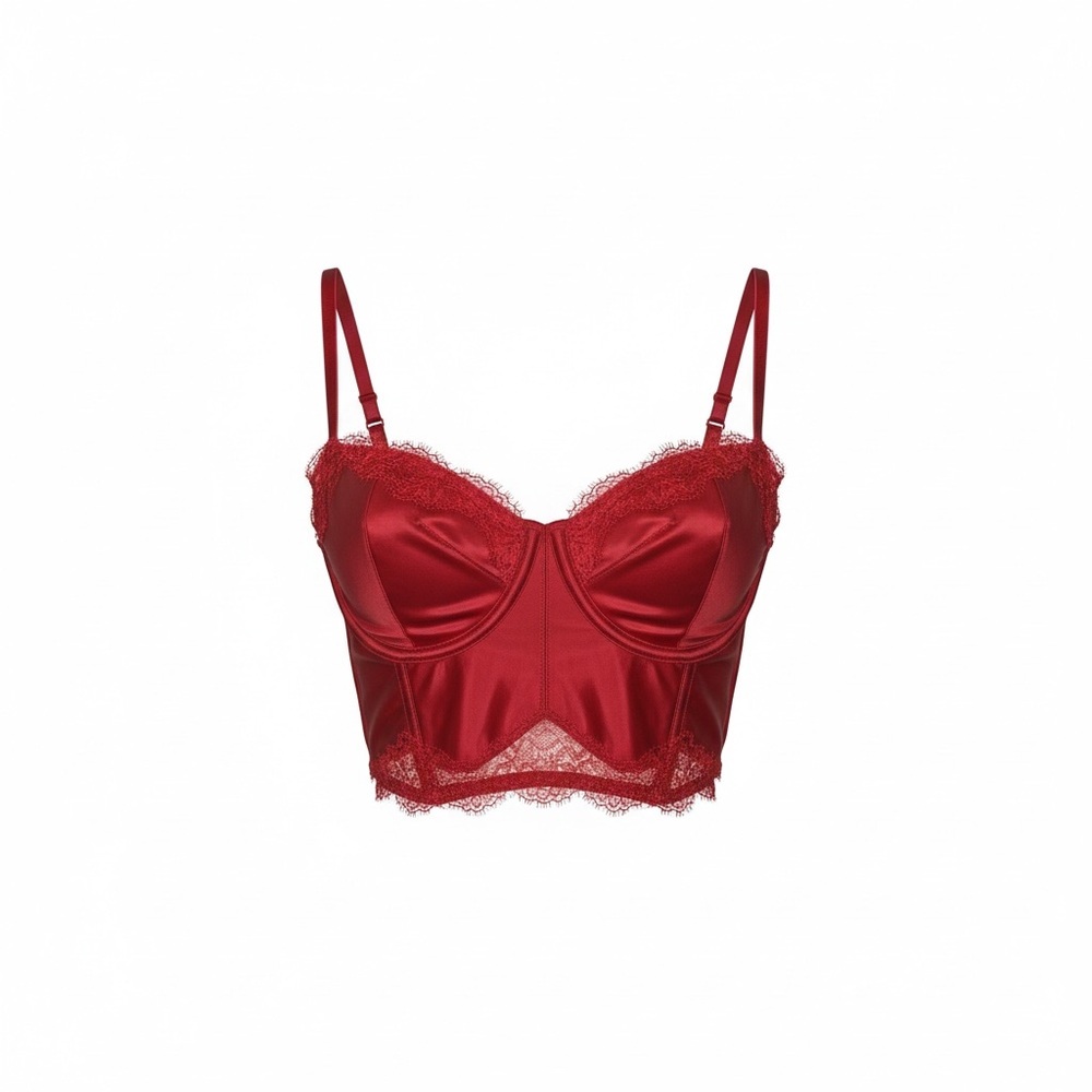Victoria’s Secret Red Satin Lace Bustier Corset Crop Top 36C